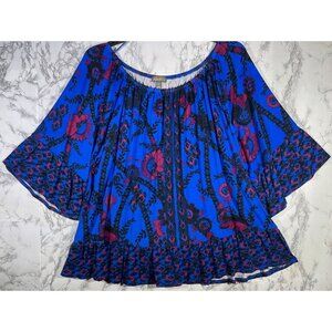 Style &Co Womens Size 3X Boho Floral dark Blue Print Blouse